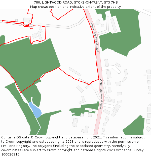 780, LIGHTWOOD ROAD, STOKE-ON-TRENT, ST3 7HB: Location map and indicative extent of plot