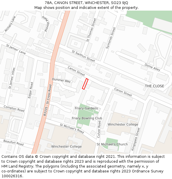 78A, CANON STREET, WINCHESTER, SO23 9JQ: Location map and indicative extent of plot