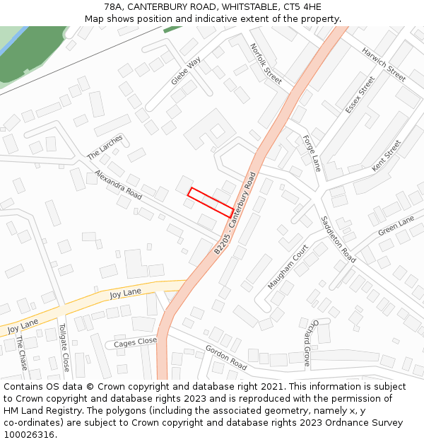 78A, CANTERBURY ROAD, WHITSTABLE, CT5 4HE: Location map and indicative extent of plot