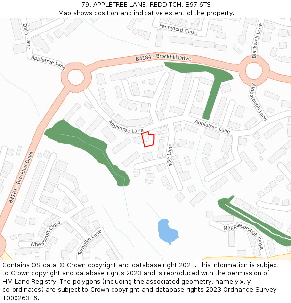 79, APPLETREE LANE, REDDITCH, B97 6TS: Location map and indicative extent of plot
