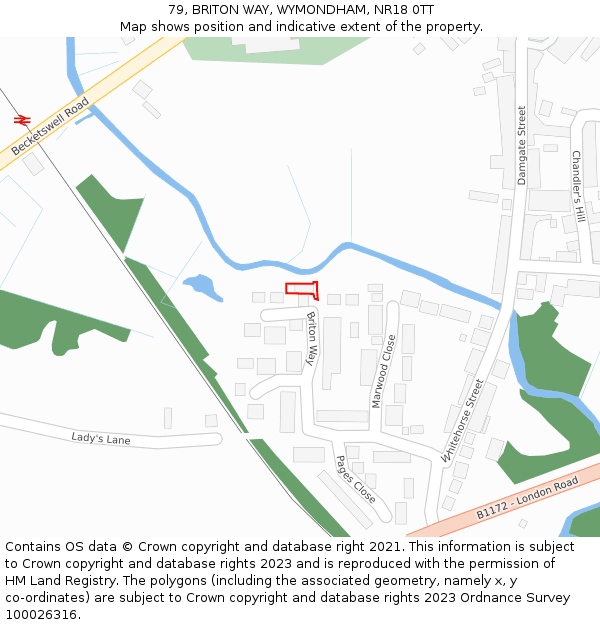 79, BRITON WAY, WYMONDHAM, NR18 0TT: Location map and indicative extent of plot