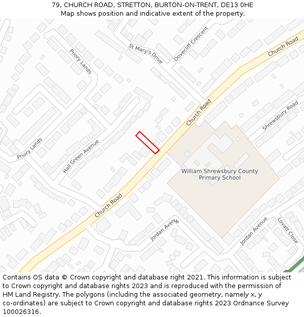 79, CHURCH ROAD, STRETTON, BURTON-ON-TRENT, DE13 0HE: Location map and indicative extent of plot