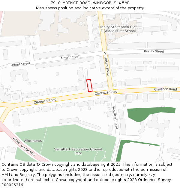 79, CLARENCE ROAD, WINDSOR, SL4 5AR: Location map and indicative extent of plot