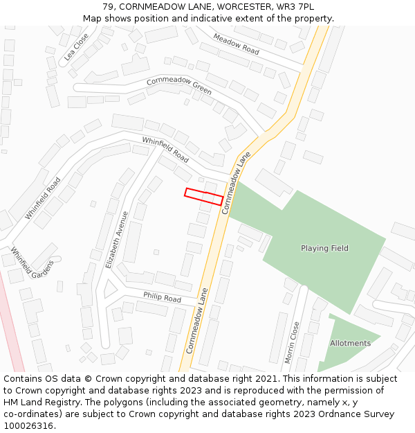 79, CORNMEADOW LANE, WORCESTER, WR3 7PL: Location map and indicative extent of plot