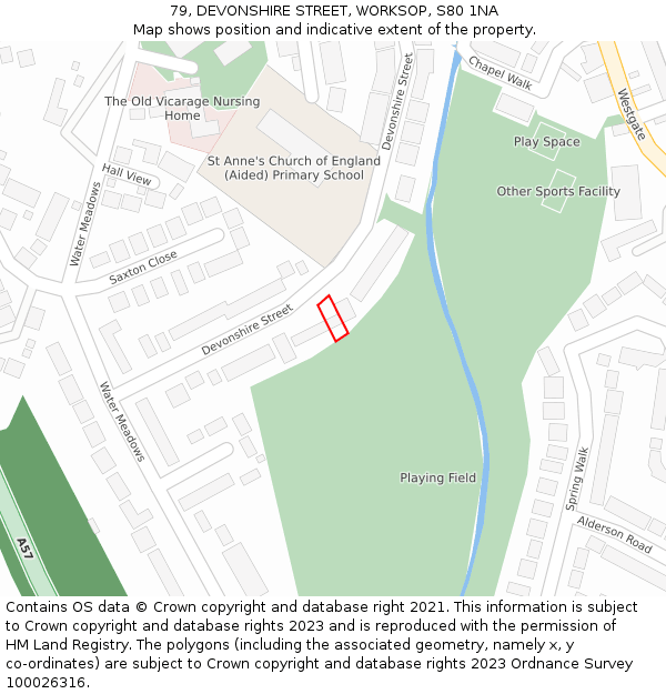 79, DEVONSHIRE STREET, WORKSOP, S80 1NA: Location map and indicative extent of plot