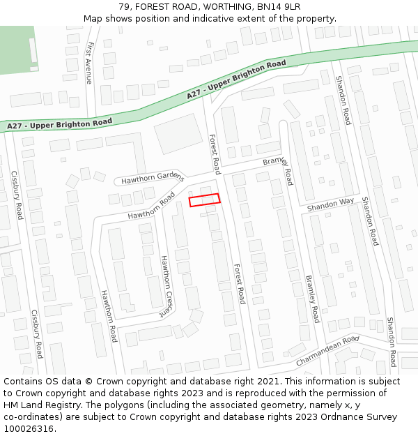 79, FOREST ROAD, WORTHING, BN14 9LR: Location map and indicative extent of plot