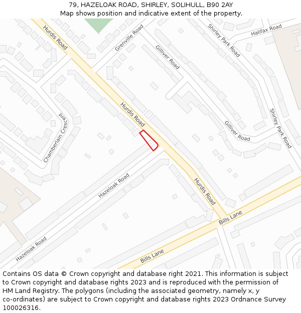 79, HAZELOAK ROAD, SHIRLEY, SOLIHULL, B90 2AY: Location map and indicative extent of plot