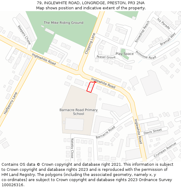 79, INGLEWHITE ROAD, LONGRIDGE, PRESTON, PR3 2NA: Location map and indicative extent of plot