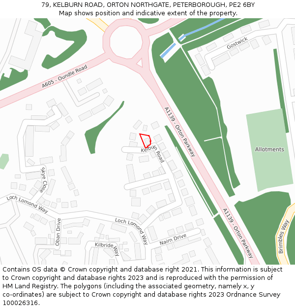 79, KELBURN ROAD, ORTON NORTHGATE, PETERBOROUGH, PE2 6BY: Location map and indicative extent of plot