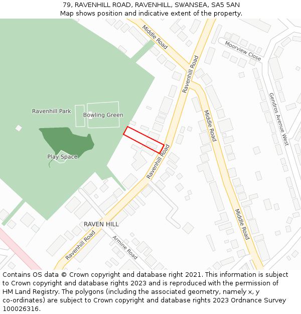 79, RAVENHILL ROAD, RAVENHILL, SWANSEA, SA5 5AN: Location map and indicative extent of plot