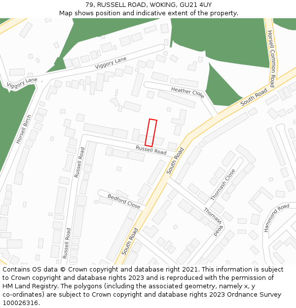 79, RUSSELL ROAD, WOKING, GU21 4UY: Location map and indicative extent of plot
