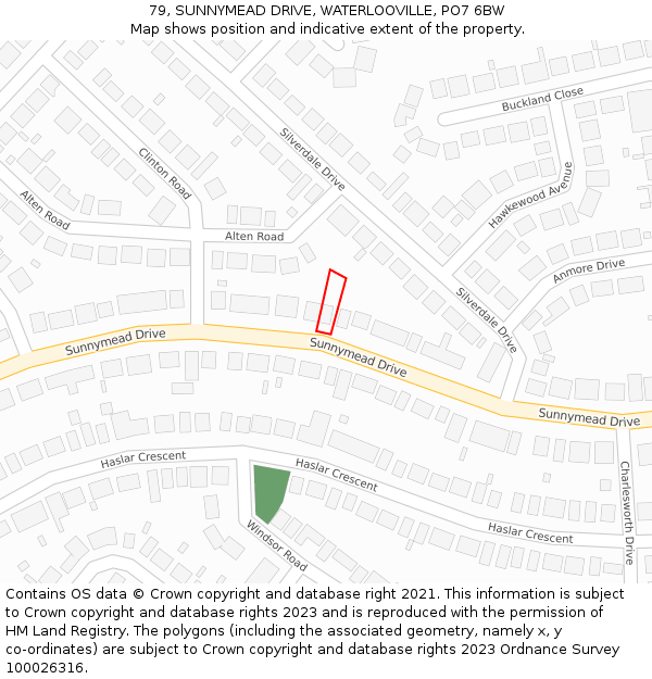79, SUNNYMEAD DRIVE, WATERLOOVILLE, PO7 6BW: Location map and indicative extent of plot