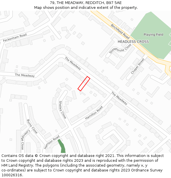 79, THE MEADWAY, REDDITCH, B97 5AE: Location map and indicative extent of plot