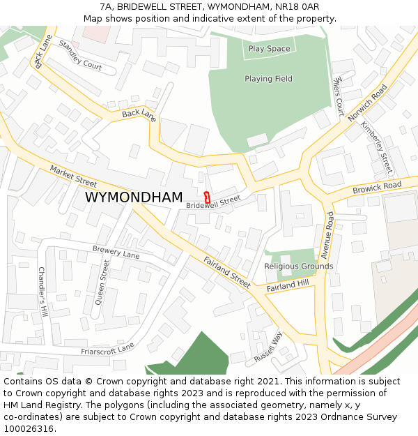 7A, BRIDEWELL STREET, WYMONDHAM, NR18 0AR: Location map and indicative extent of plot