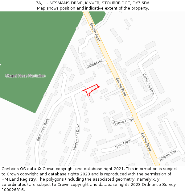 7A, HUNTSMANS DRIVE, KINVER, STOURBRIDGE, DY7 6BA: Location map and indicative extent of plot