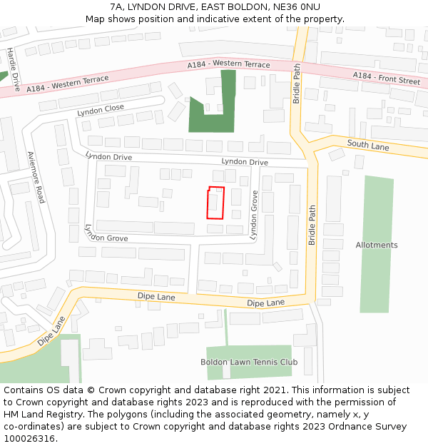 7A, LYNDON DRIVE, EAST BOLDON, NE36 0NU: Location map and indicative extent of plot