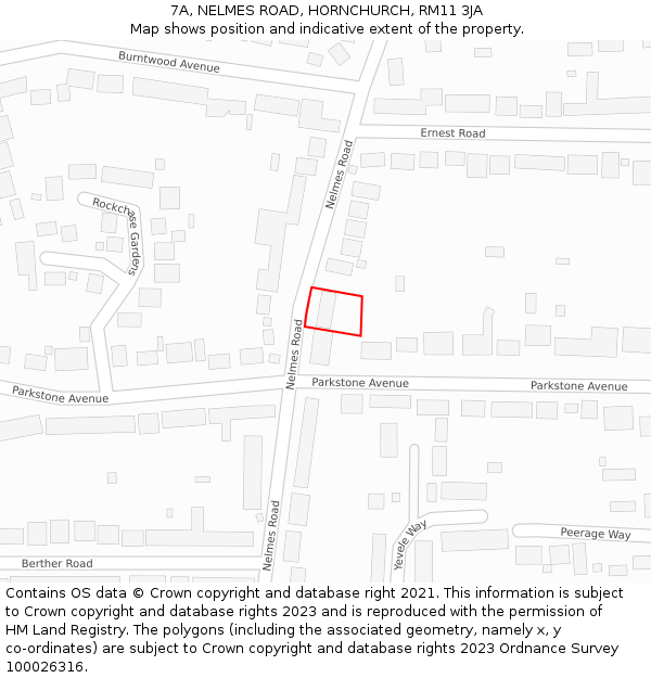 7A, NELMES ROAD, HORNCHURCH, RM11 3JA: Location map and indicative extent of plot
