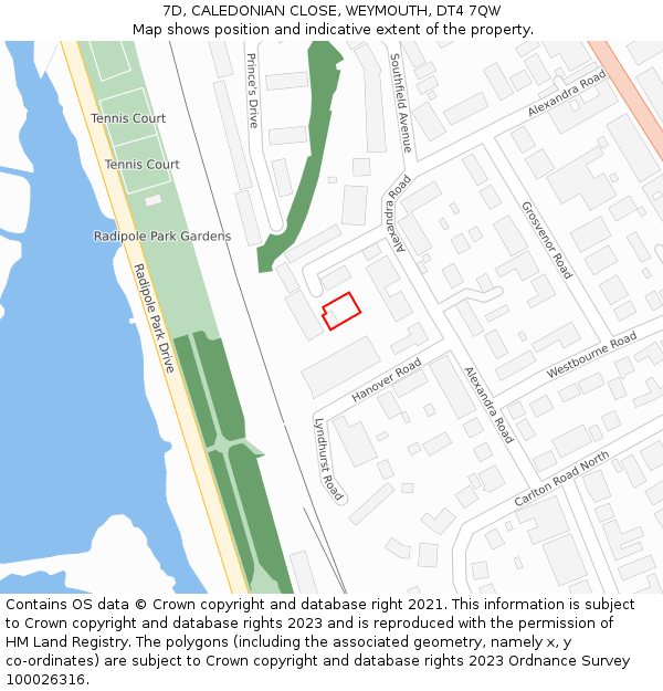 7D, CALEDONIAN CLOSE, WEYMOUTH, DT4 7QW: Location map and indicative extent of plot