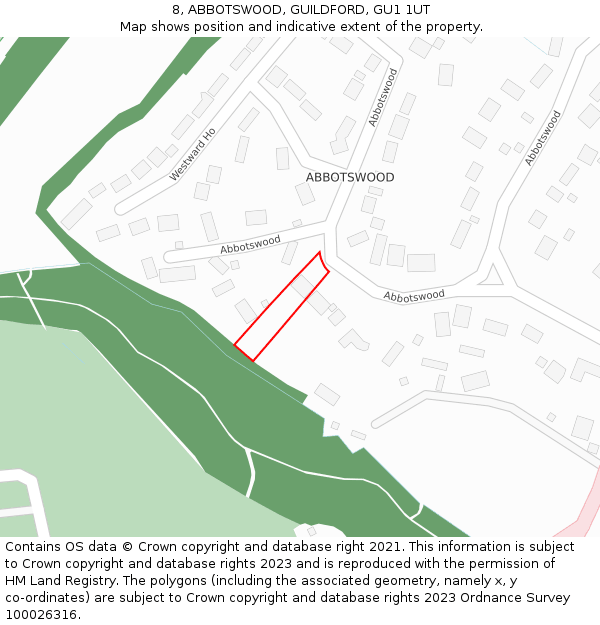 8, ABBOTSWOOD, GUILDFORD, GU1 1UT: Location map and indicative extent of plot