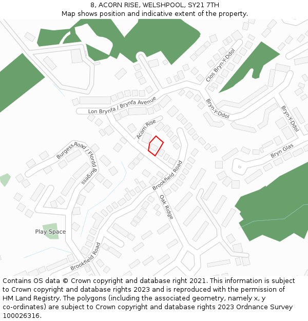 8, ACORN RISE, WELSHPOOL, SY21 7TH: Location map and indicative extent of plot