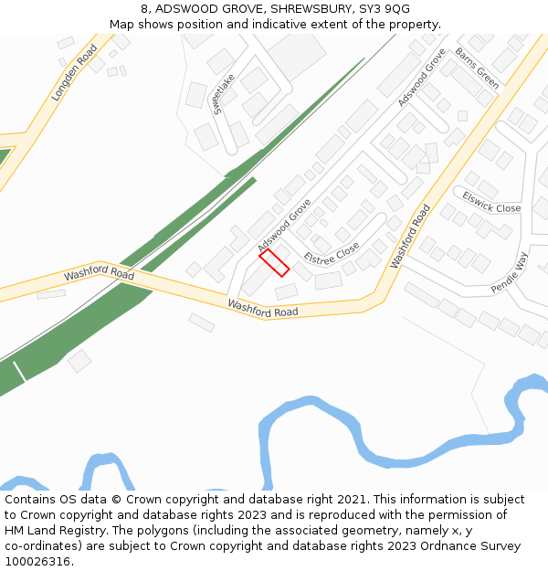 8, ADSWOOD GROVE, SHREWSBURY, SY3 9QG: Location map and indicative extent of plot