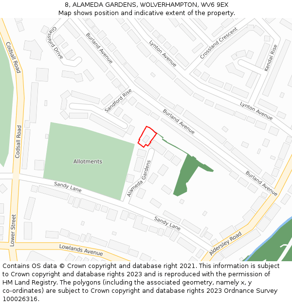 8, ALAMEDA GARDENS, WOLVERHAMPTON, WV6 9EX: Location map and indicative extent of plot