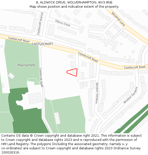 8, ALDWYCK DRIVE, WOLVERHAMPTON, WV3 8NE: Location map and indicative extent of plot