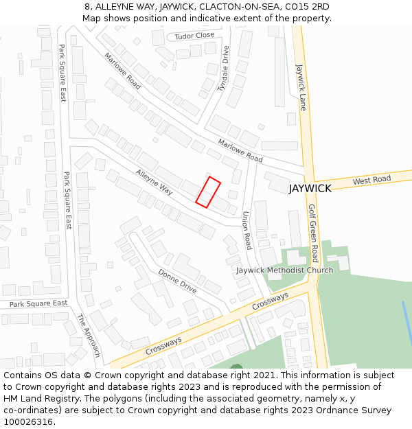 8, ALLEYNE WAY, JAYWICK, CLACTON-ON-SEA, CO15 2RD: Location map and indicative extent of plot