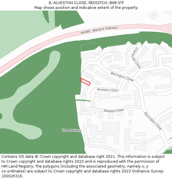 8, ALVESTON CLOSE, REDDITCH, B98 0TF: Location map and indicative extent of plot