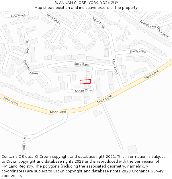 8, ANNAN CLOSE, YORK, YO24 2UY: Location map and indicative extent of plot