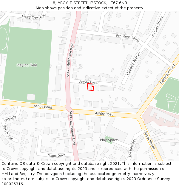 8, ARGYLE STREET, IBSTOCK, LE67 6NB: Location map and indicative extent of plot