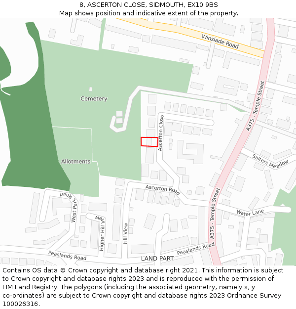 8, ASCERTON CLOSE, SIDMOUTH, EX10 9BS: Location map and indicative extent of plot