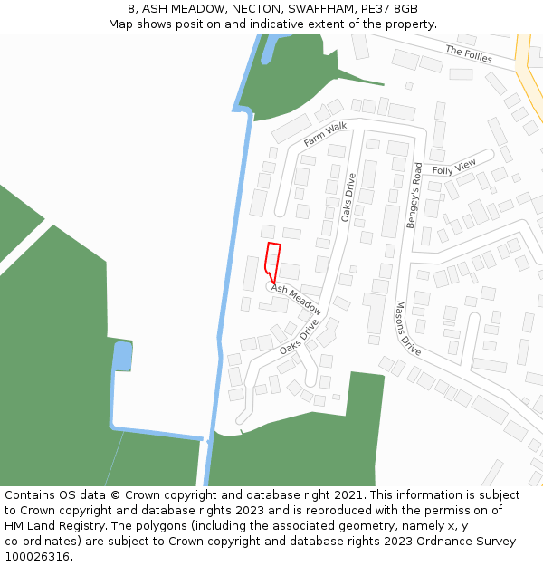 8, ASH MEADOW, NECTON, SWAFFHAM, PE37 8GB: Location map and indicative extent of plot