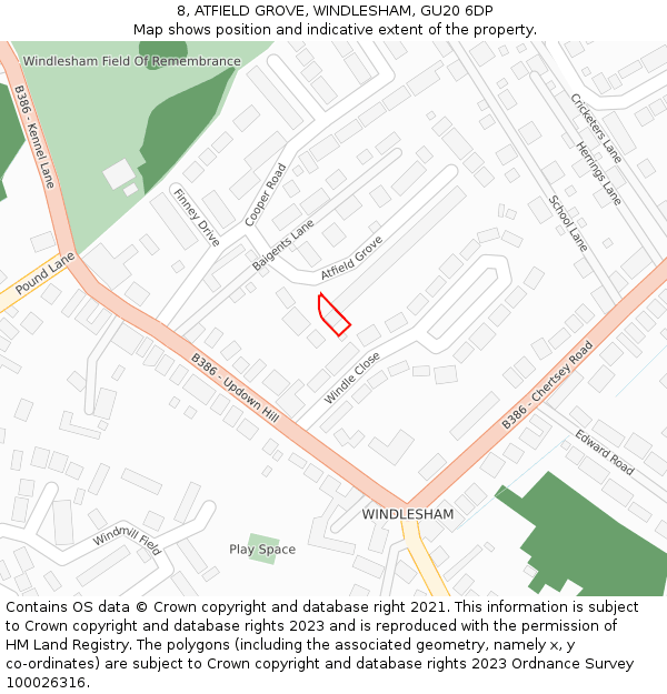 8, ATFIELD GROVE, WINDLESHAM, GU20 6DP: Location map and indicative extent of plot