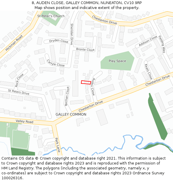 8, AUDEN CLOSE, GALLEY COMMON, NUNEATON, CV10 9RP: Location map and indicative extent of plot