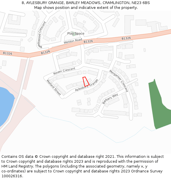 8, AYLESBURY GRANGE, BARLEY MEADOWS, CRAMLINGTON, NE23 6BS: Location map and indicative extent of plot
