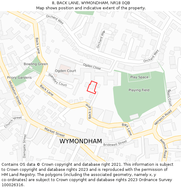 8, BACK LANE, WYMONDHAM, NR18 0QB: Location map and indicative extent of plot