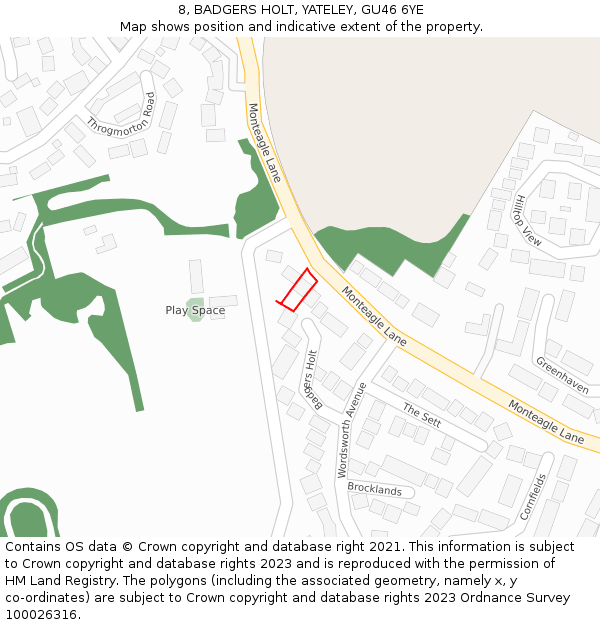 8, BADGERS HOLT, YATELEY, GU46 6YE: Location map and indicative extent of plot