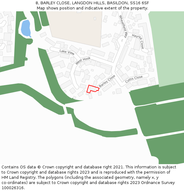 8, BARLEY CLOSE, LANGDON HILLS, BASILDON, SS16 6SF: Location map and indicative extent of plot