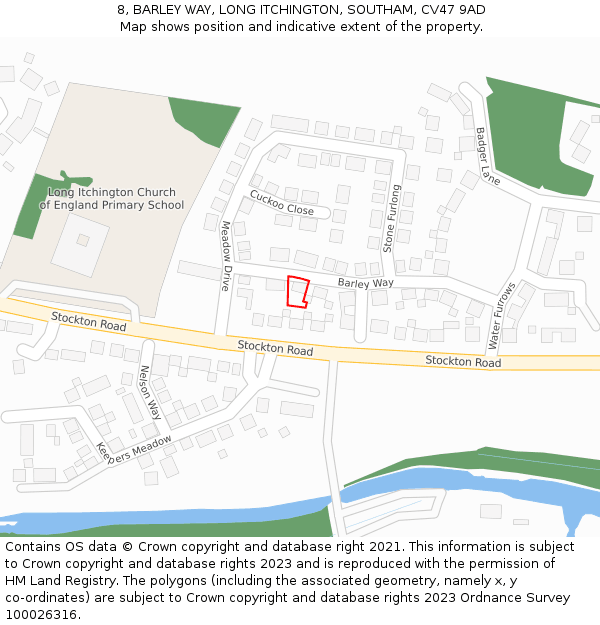 8, BARLEY WAY, LONG ITCHINGTON, SOUTHAM, CV47 9AD: Location map and indicative extent of plot