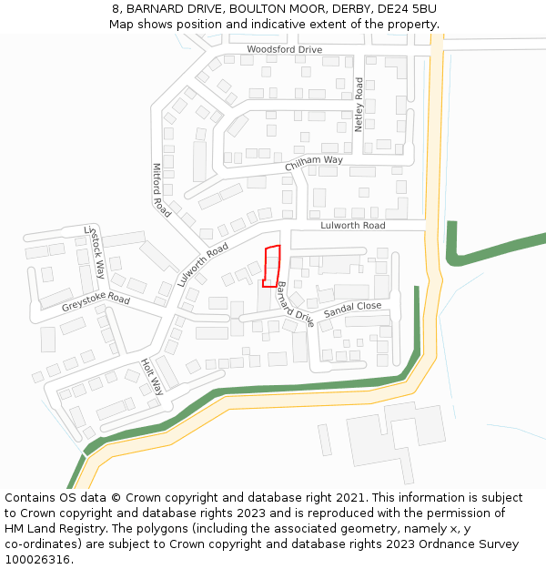 8, BARNARD DRIVE, BOULTON MOOR, DERBY, DE24 5BU: Location map and indicative extent of plot