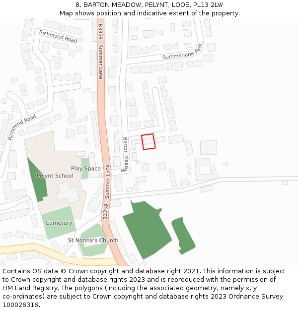 8, BARTON MEADOW, PELYNT, LOOE, PL13 2LW: Location map and indicative extent of plot