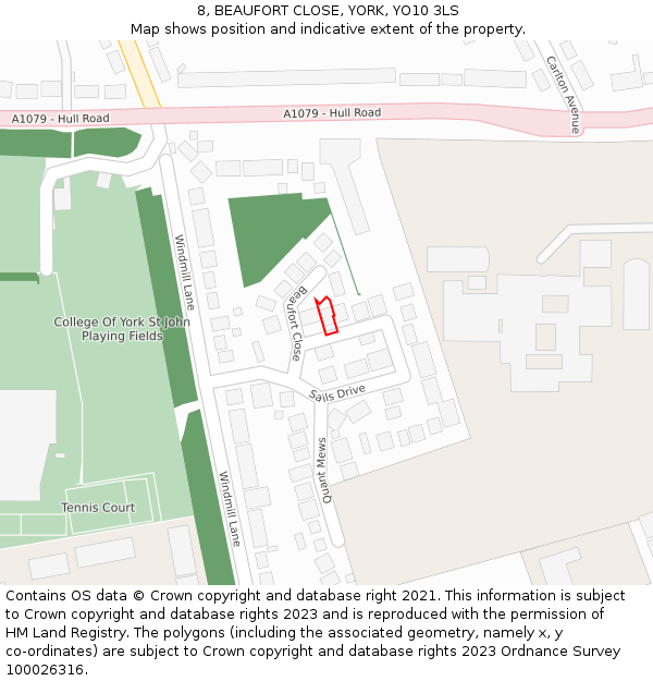 8, BEAUFORT CLOSE, YORK, YO10 3LS: Location map and indicative extent of plot