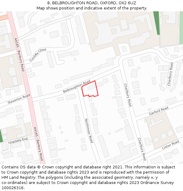 8, BELBROUGHTON ROAD, OXFORD, OX2 6UZ: Location map and indicative extent of plot