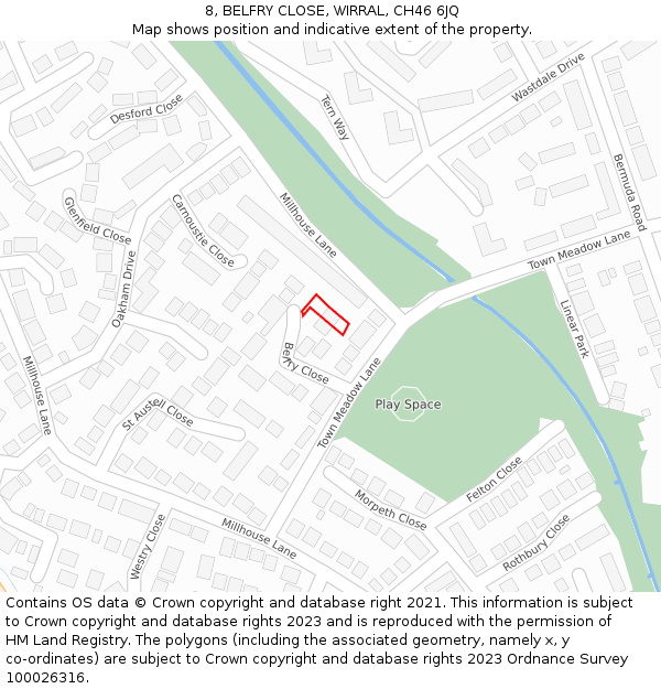 8, BELFRY CLOSE, WIRRAL, CH46 6JQ: Location map and indicative extent of plot