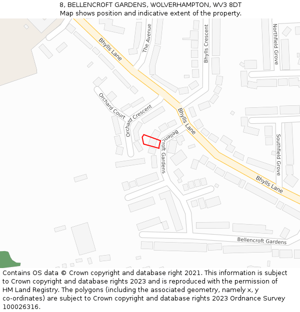 8, BELLENCROFT GARDENS, WOLVERHAMPTON, WV3 8DT: Location map and indicative extent of plot