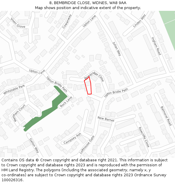 8, BEMBRIDGE CLOSE, WIDNES, WA8 9AA: Location map and indicative extent of plot