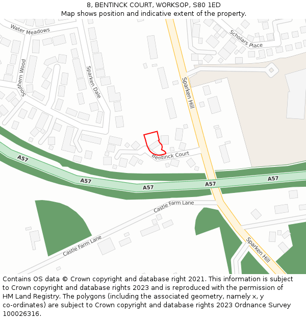 8, BENTINCK COURT, WORKSOP, S80 1ED: Location map and indicative extent of plot