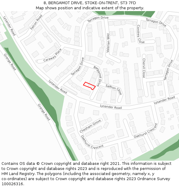 8, BERGAMOT DRIVE, STOKE-ON-TRENT, ST3 7FD: Location map and indicative extent of plot