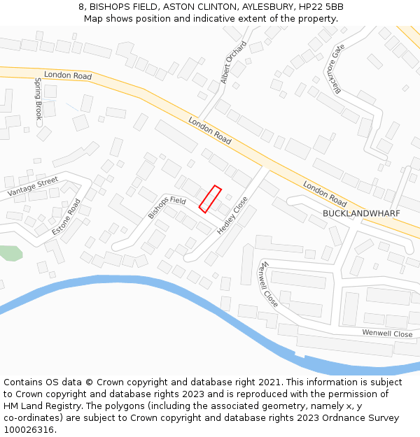 8, BISHOPS FIELD, ASTON CLINTON, AYLESBURY, HP22 5BB: Location map and indicative extent of plot